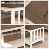 ChooChoo White Coffee Table, Farmhouse Living Room Table with Shelf, 40 Inch ChooChoo