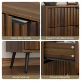 Smart FENDEE Fluted 3 Drawers Dresser, 31.5“ W Mid- Century Modern Wooden Chest of Drawers, Large Night Stand Organizer for Bedroom, Closet, Hallway, Entryway, Walnut Smart FENDEE