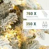 YITAHOME Pre-Lit Flocked Artificial Christmas Tree with Remote, 6.5 FT Snow Flocked Natural Layered Christmas Tree with 760 PE & PVC Mixed Tips and 350 Lights for Home, Office, Party Decoration YITAHOME