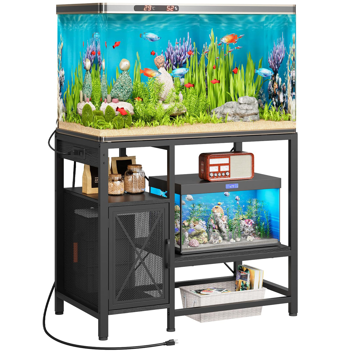 MAHANCRIS 40-50 Gallon Fish Tank Stand, Aquarium Stand with Power Outlet and Storage Cabinet, Heavy Duty Tank Stand Suitable for Turtle Tank, Reptile Terrarium, for Home Office, Black FTBK50E01 MAHANCRIS