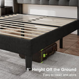 Feonase Queen Size Bed Frame with Diamond Tufted Wingback Headboard, Morden Upholstered Platform Bed, Sturdy Wooden Slats Support, Noise-Free, No Box Spring Needed, Easy Assembly, Dark Gray Feonase