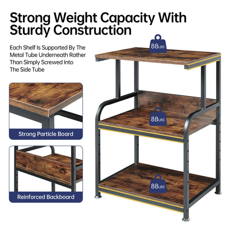 Fannova Printer Table Stand with Height Adjustable Shelf, 3 Tier Rolling Printer Cart with Wheels for Home Office Storage and Organization, Industrial Style Fannova