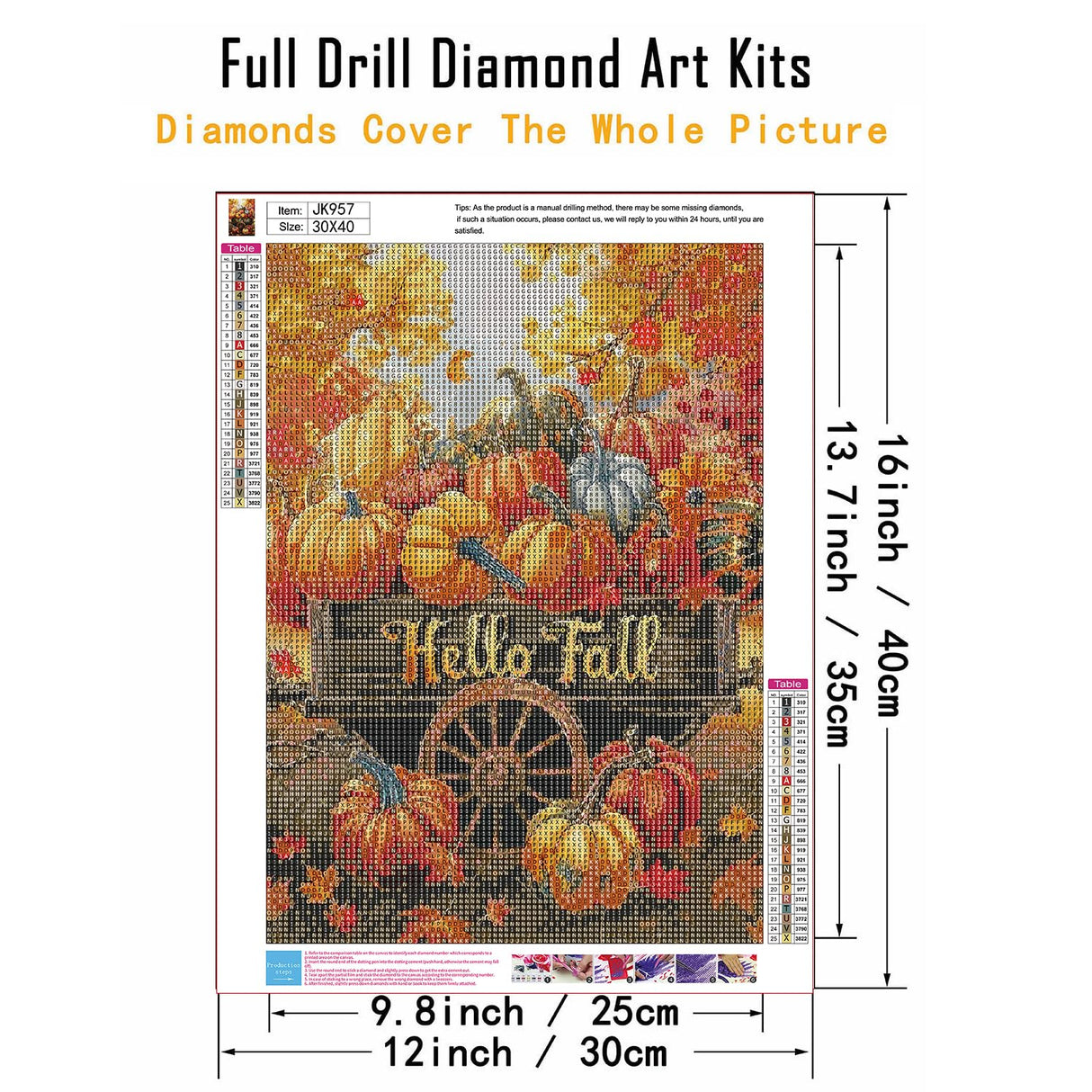 CHWGLFGG 5D Diamond Art Kits for Adults Beginners, Fall Pumpkin Cart Diamond Painting Kits, DIY Full Round Drill Paint by Diamonds Dot Gem Art for Adults, Home Wall Decor 12x 16 Inch CHWGLFGG