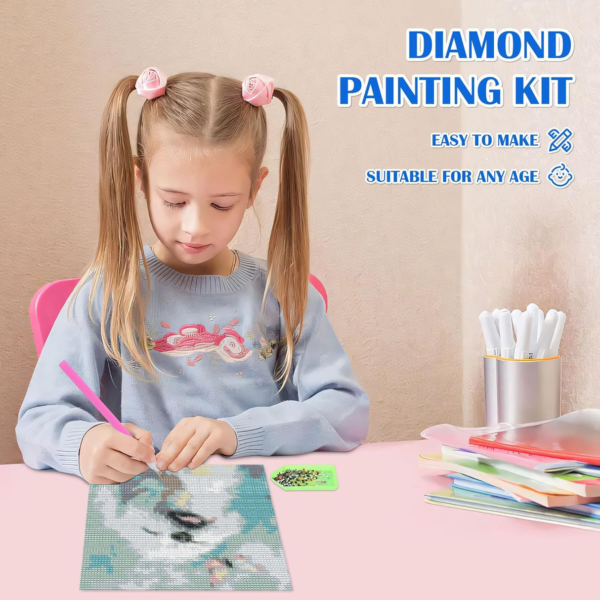 2 Pack Diamond Art Kits for Kids with Frame, DIY 5D Diamond Painting by Numbers for Beginners, Fun Arts and Crafts for Boys and Girls Ages 6-8-12, 6″ x 6″ Cat and Dog Animal Design Temiaode