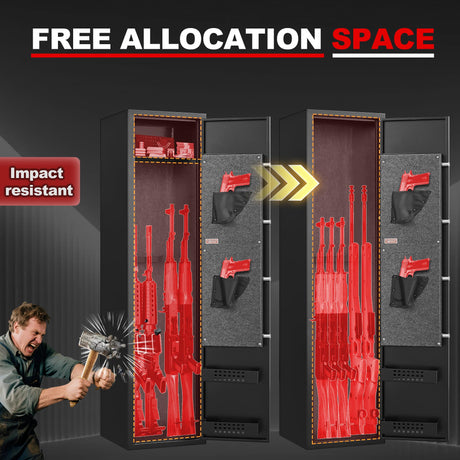 6-8 Gun Safe, Gun Safe for Rifles and Pistols, Gun Locker, Rifle safes for Home,Metal Gun Cabinet for Rifles and Shotguns, Dual Alarm & Mute System, Quick Access, No Assembly Required SHICHI