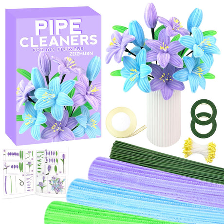ZEIZHUBN 300 Pieces Pipe Cleaners, Pipe Cleaners Flower Bouquet Kit, Flower Making Kit with Floral Wires Tape, Art and Craft Supplies Projects DIY Decoration Holiday Party Birthday Gifts ZEIZHUBN