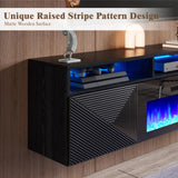 LUXOAK Floating TV Stand with 36" Electric Fireplace, 70 inch Wall Mounted Electric Fireplace Entertainment Center with Storage Space, TV Stand for Living Room for TVs Up to 80", All Black LUXOAK