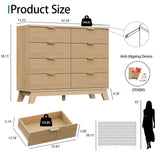 Fluted Dresser for Bedroom with 8 Drawers, 48" Wide Modern Chest of Drawers with Metal Handle, Wooden Dresser TV Stand, Wood Closet Clothes Storage Organizer for Living Room, Hallway, Natural Oak Xixini