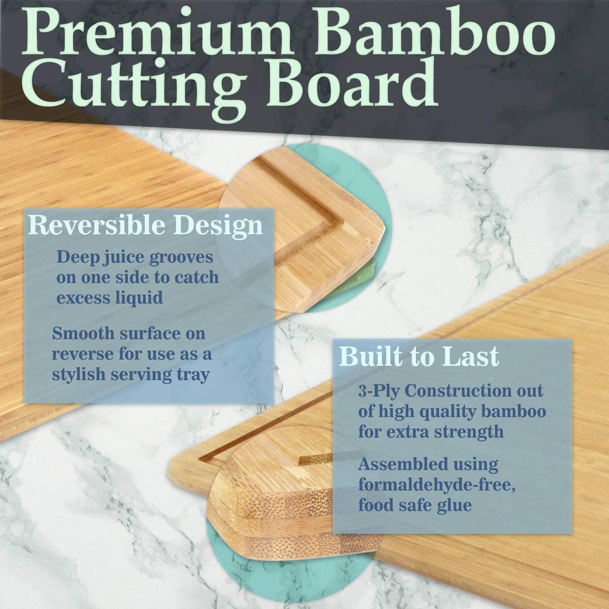 BambooMN Bamboo Burner Cover Cutting Board - 3 Ply - Extra Large Square - Grooved/Flat (24" x 24" x 0.75") - 1 Piece BambooMN