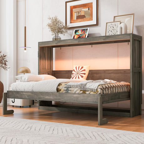 Aiuyesuo Twin Size Murphy Bed with Desk and Light, Can be Folded into a Cabinet, Hidden Wall Bed Cabinet, Space-Saving for Multipurpose Guest Room Bedroom or Office (Brown-JAP1) Aiuyesuo