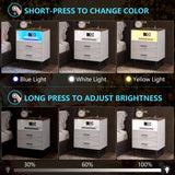 LVSOMT Nightstands Set of 2, White Nightstand with Charging Station, Night Stands with Human Body Induction, Bedside Tables with 2 Drawers, Open Shelf, Modern Night Stand for Bedroom LVSOMT