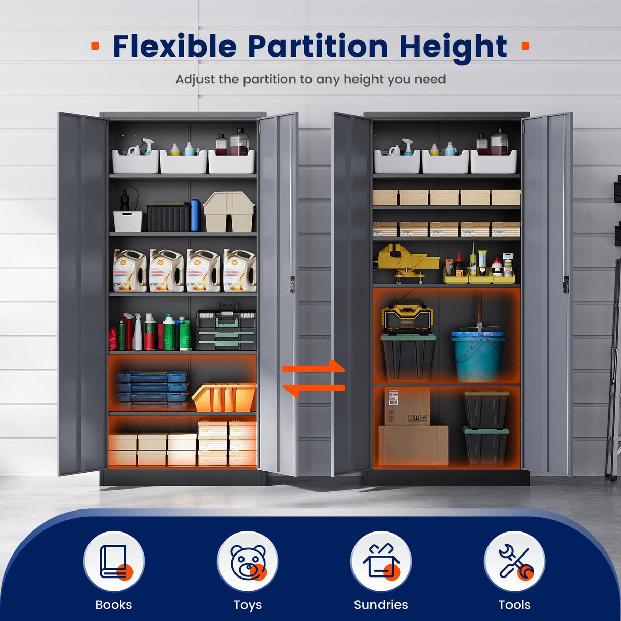 Yizosh Metal Garage Storage Cabinet with 5 Adjustable Shelves, 71" Metal Storage Cabinet with Locking Doors, Steel Tool Cabinets for Home, Office, Garage, Warehouse, School (Black Grey) Yizosh