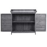 RUNNA Outdoor 39" Potting Bench Table, Rustic Garden Wood Workstation Storage Cabinet Garden Shed with 2-Tier Shelves and Side Hook (Grey#024) - WoodArtSupply