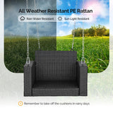 VINGLI 2.2 FT 1-Person Use Rattan Porch Swing Outdoor Support 440 LBS with Cushions & Adjustable Chains, Patio Wicker Swing Bench Chair for Garden, Yard, Lawn, Tree, Black VINGLI