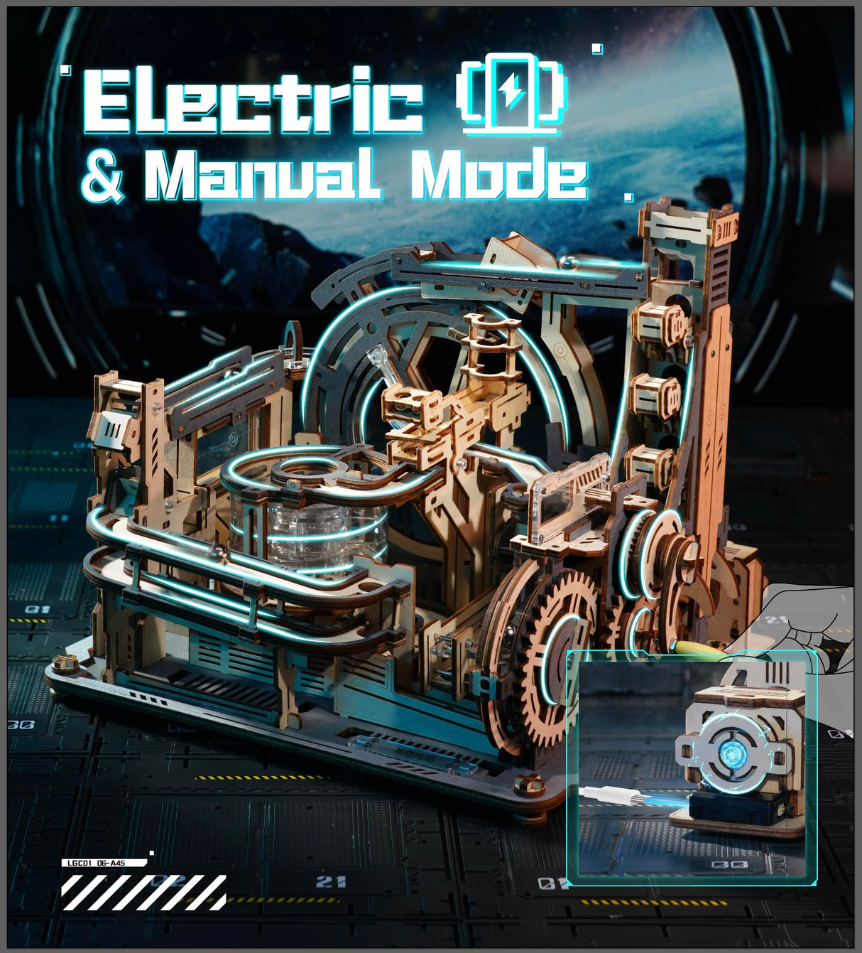 ROBOTIME Motorised Wooden Puzzles for Adults - 3D Puzzles for Adults LGC01 Marble Spaceport - Wooden Marble Run Model to Build - Space/STEM/Engineering Gift ROBOTIME
