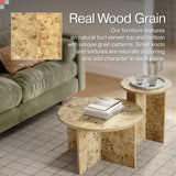 Burl Wood Round Nesting Coffee Tables - Modern Living Room Furniture - Organic Modern Drink Desk - Stylish Home Decor - 2 Piece Tables Set - Burl Top and Base Stead