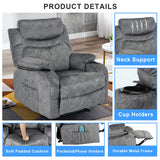 Comermax Fabric Massage Recliner Chairs with Heat Massaging Manual Reclining Chair Overstuffed Heated Recliners with Cup Holders for Adults Grey Comermax