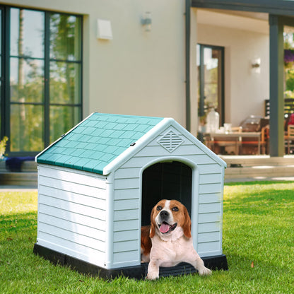 YITAHOME 28.5'' Plastic Dog House Outdoor Indoor Doghouse Puppy Shelter Water Resistant Easy Assembly Sturdy Dog Kennel with Air Vents and Elevated Floor (28.5''L*26''W*28''H, Blue)