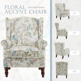 MELLCOM Floral Accent Chair, High Back Upholstered Armchair with Solid Legs, Leisure Single Sofa Chair for Living Room, Bedroom, Home Office, Light Blue Floral&Bird MELLCOM