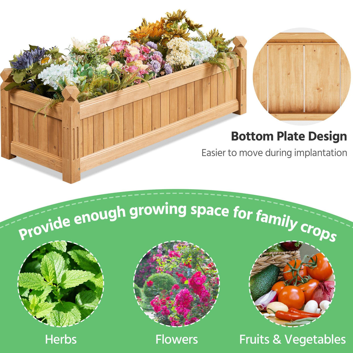 Yaheetech 43.5″ L × 16″ W × 14″ H Wooden Raised Garden Bed, Horticulture Rectangular Garden Planter Outdoor, Raised Planter Box for Patio/Yard/Greenhouse Vegetable/Flower/Herbs, Light Brown,2pcs Yaheetech