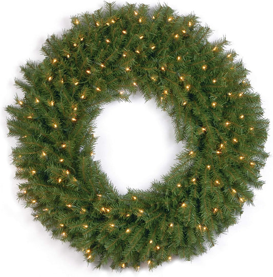 National Tree Company Pre-Lit Artificial Christmas Wreath, Green, Norwood Fir, White Lights, Christmas Collection, 42 Inches