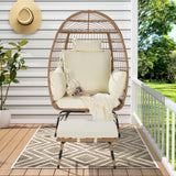 RuiSiSi Wicker Egg Chair, Rattan Egg Chair Indoor Outdoor, Oversized Large Egg Chairs with Ottoman and Thick Cushions for Porch Backyard Balcony, Beige RuiSiSi