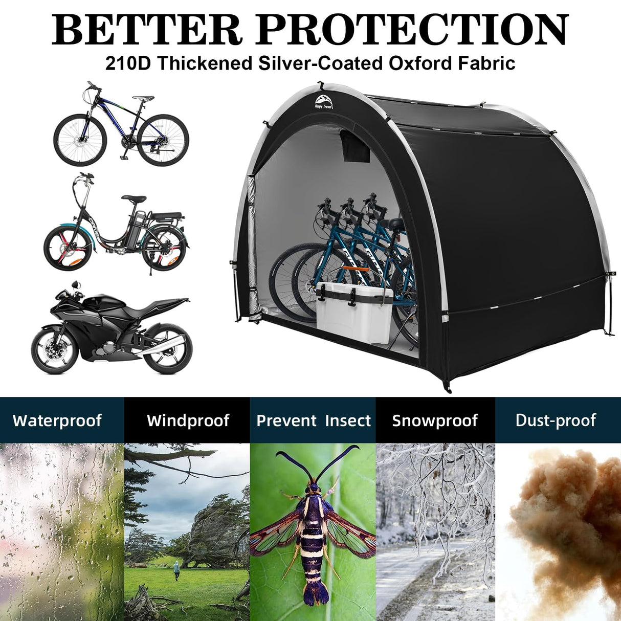 Happy Travel Bike Storage Tent Shed,7x5ft Large Outdoor Waterproof Bicycle Covers Shelter with Window for 4/5 Bikes,Oversized Outside Portable Sheds for Lawn Mower,Garden Tools,Motorcycle HAPPY TRAVEL