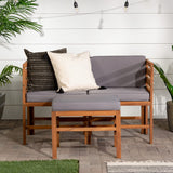 Walker Edison Ravello Contemporary 3 Piece Acacia Wood Outdoor Modular Chat Set with Cushions, Set of 3, Brown Walker Edison