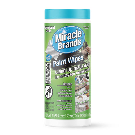 MiracleWipes for Paint Prep & Cleanup, Remove Tough Grime Build-Up, Wet Paint, Caulking, Epoxy, Colorant, and more from Hands, Surfaces, & Tools - 30 Count MiracleWipes