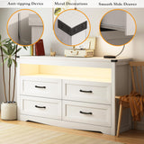 Wodeer White Dresser for Bedroom, Wood 4 Drawer Dresser with LED Light, Dressers & Chests of Drawers with Metal Handles, Storage and Organization for Bedroom, Hallway, Entryway Wodeer