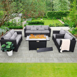 Rattaner 5 Pcs Outdoor Furniture Sets Patio Furniture Set with 45" Fire Pit Patio Couch Outdoor Chairs 60000 BTU Steel Propane Fire Pit Table No-Slip Cushions and Waterproof Covers, Light Grey Rattaner