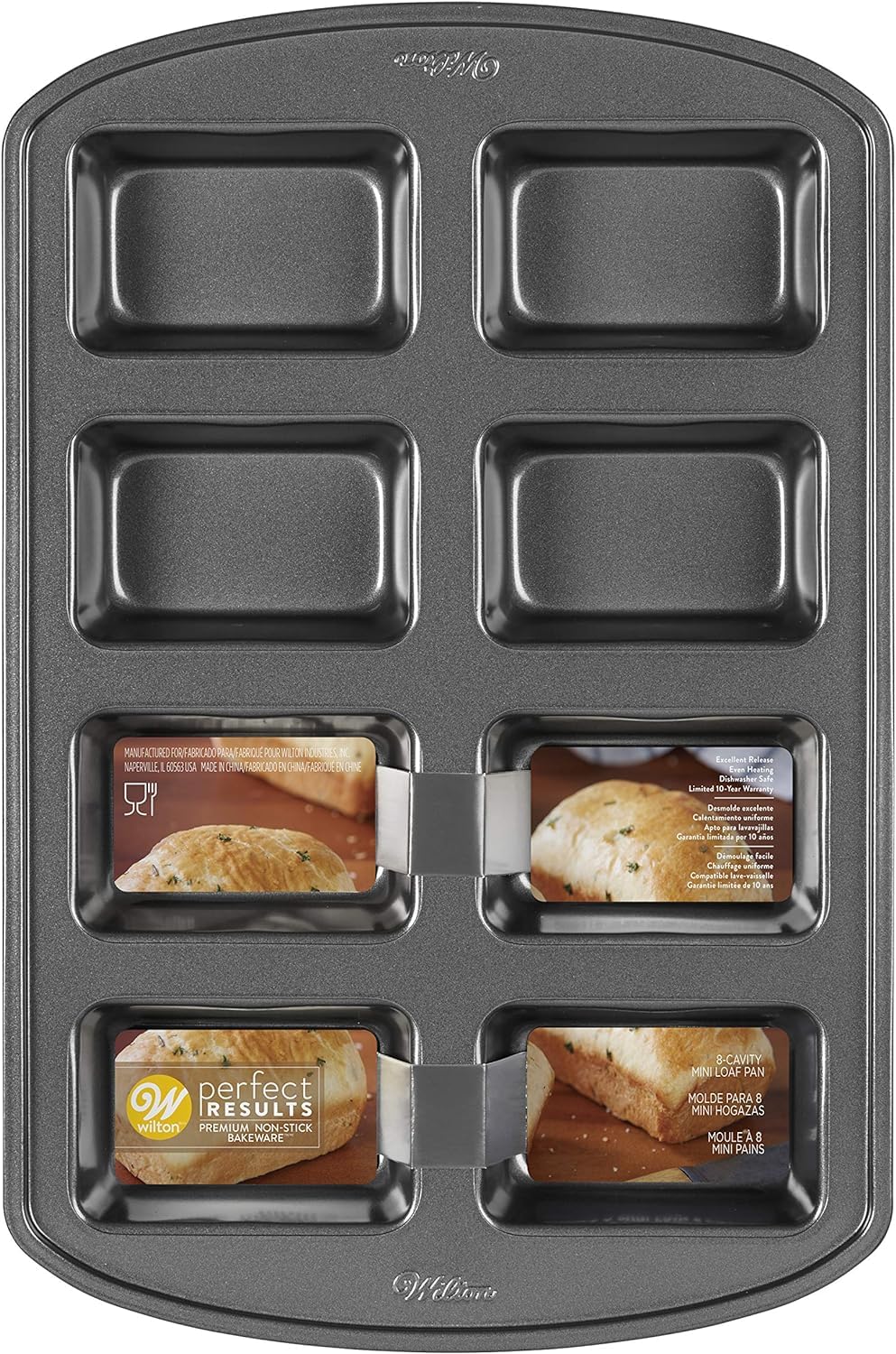 Wilton Perfect Results Non-Stick Mini Loaf Pan, 8-Cavity, 15.2 IN x 9.5 IN x 1.6, Gray