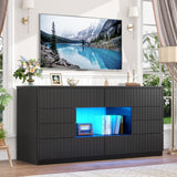 CSZZD 8 Drawer TV Stand for Bedroom, 55" Black Dresser with LED Lights & Open Storage, Modern Long Chest of Drawers for Closet, LED Drawer Organizer Cabinet for Bedroom, Living Room CSZZD