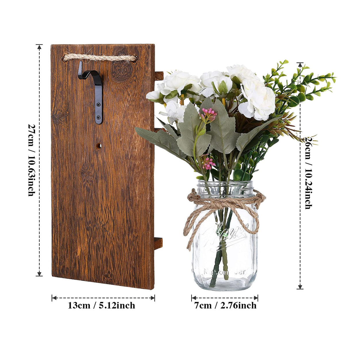 Lightess Wall Decor Mason Jar Sconces with Remote Control, Rustic Home Decor Wall LED Fairy Lights with White Rose, Farmhouse Wall Decorations Lights Set of Two for Dining Room Living Room Lightess