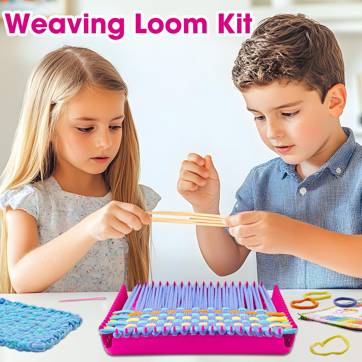 ZJEFUNS Weaving Loom Kit Toys for Kids and Adults DIY Arts and Crafts for Girls Ages 5 6 7 8 9 10 12, Pot Holder Loom Knitting Kits Includes 8 Color Craft Loops for Beginners ZJEFUNS