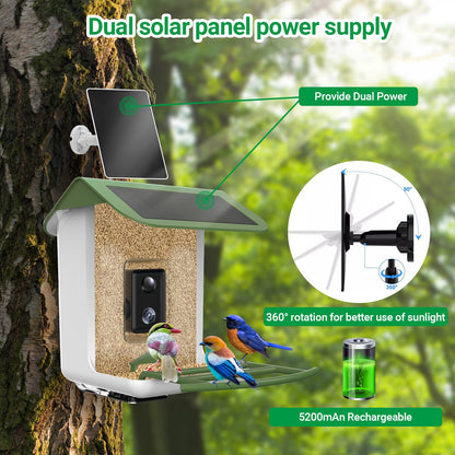 Smart Bird Feeder with Camera, Free AI Identify Bird Feeder, Newest Dual Solar Bird Feeder with 64G High Speed TF Card, 1080P HD Bird Camera Auto Capture Bird Videos & Will Notify, Gift for B - WoodArtSupply