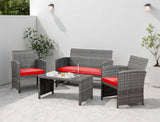Shintenchi 4 Piece Patio Ratten Set Outdoor Furniture Set Wicker Conversation Set with Cushions and Tempered Glass Tabletop,Red Shintenchi
