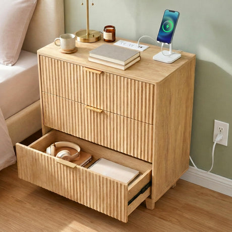 Krsoladne 3 Drawer Dresser for Bedroom - Mid Century Modern Style Wood Nightstand, Small Fluted Dresser for Bedroom and More Krsoladne