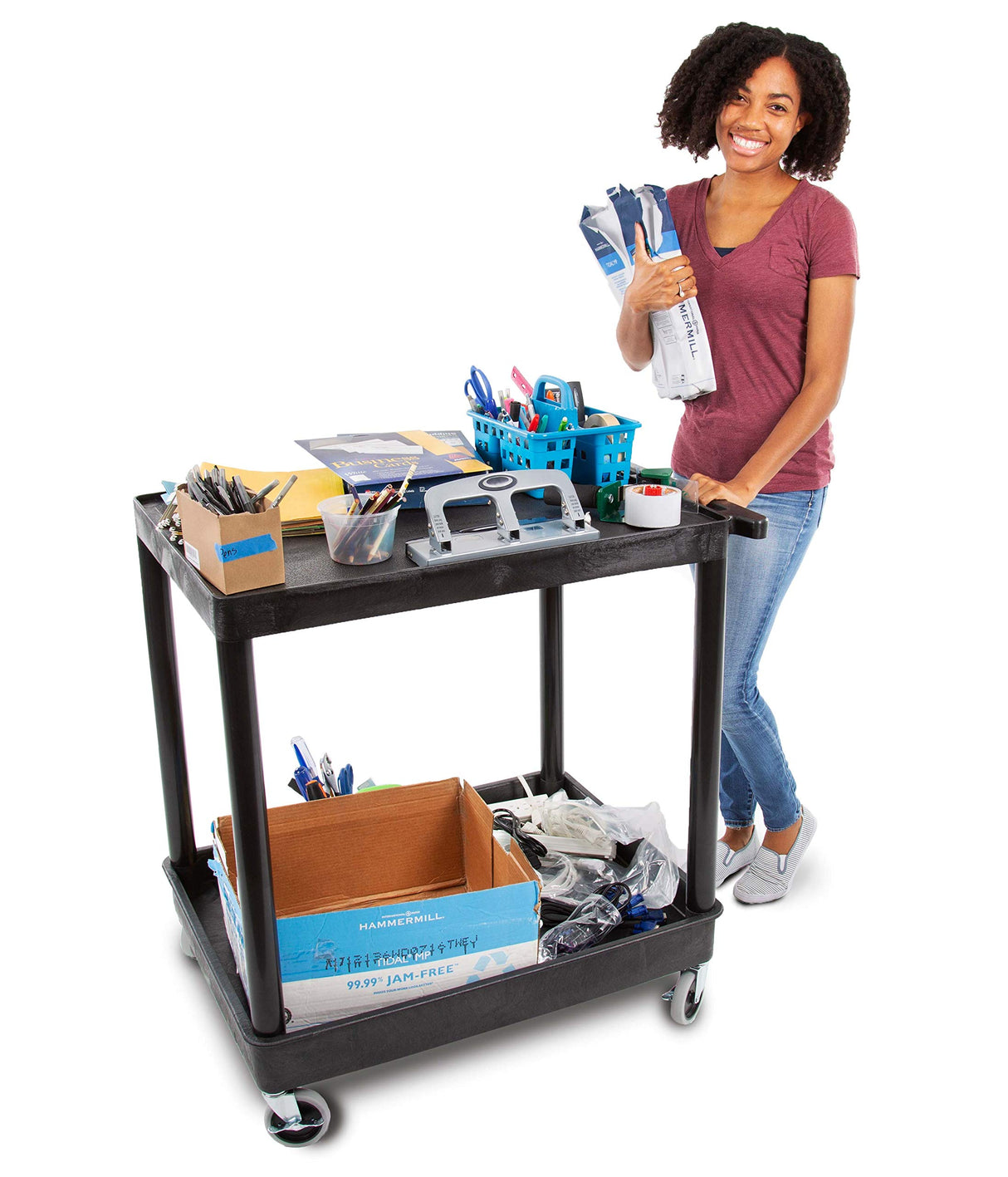 Stand Steady Tubstr Large 2 Shelf Utility Cart Supports Up to 200 lbs - Heavy Duty Hybrid Tub & Flat Shelf Cart, Rolling Storage Cart & Tool Cart for Stand Steady