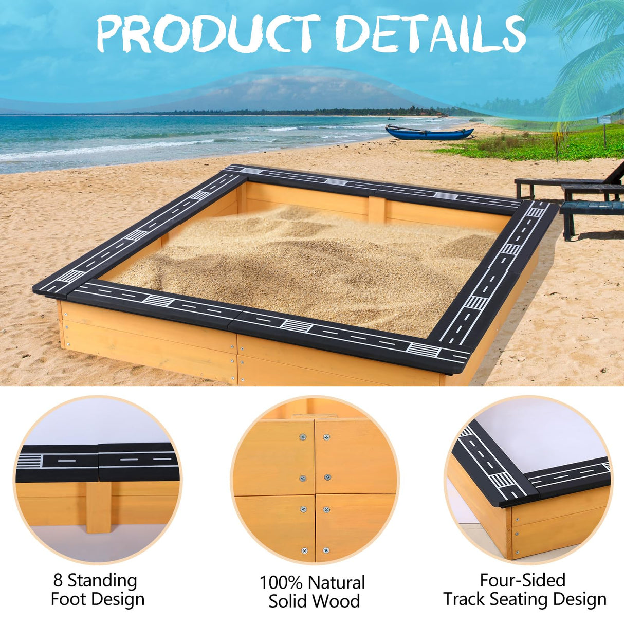 FAHKNS Wooden Sandbox for Backyard，DIY Raceable Race Track Seats，Sand Protection, Bottom Liner for Outdoor Recreation, Toy Storage, Flower Gardening.（47x 38in ） FAHKNS