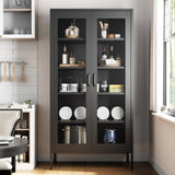 Ustamio 73 Inches Black Metal Storage Cabinet with Mesh Doors, 5 Tier Display Cabinet for Home Office, Metal Kitchen Pantry Storage Cabinet with 4 Adjustable Shelves Ustamio