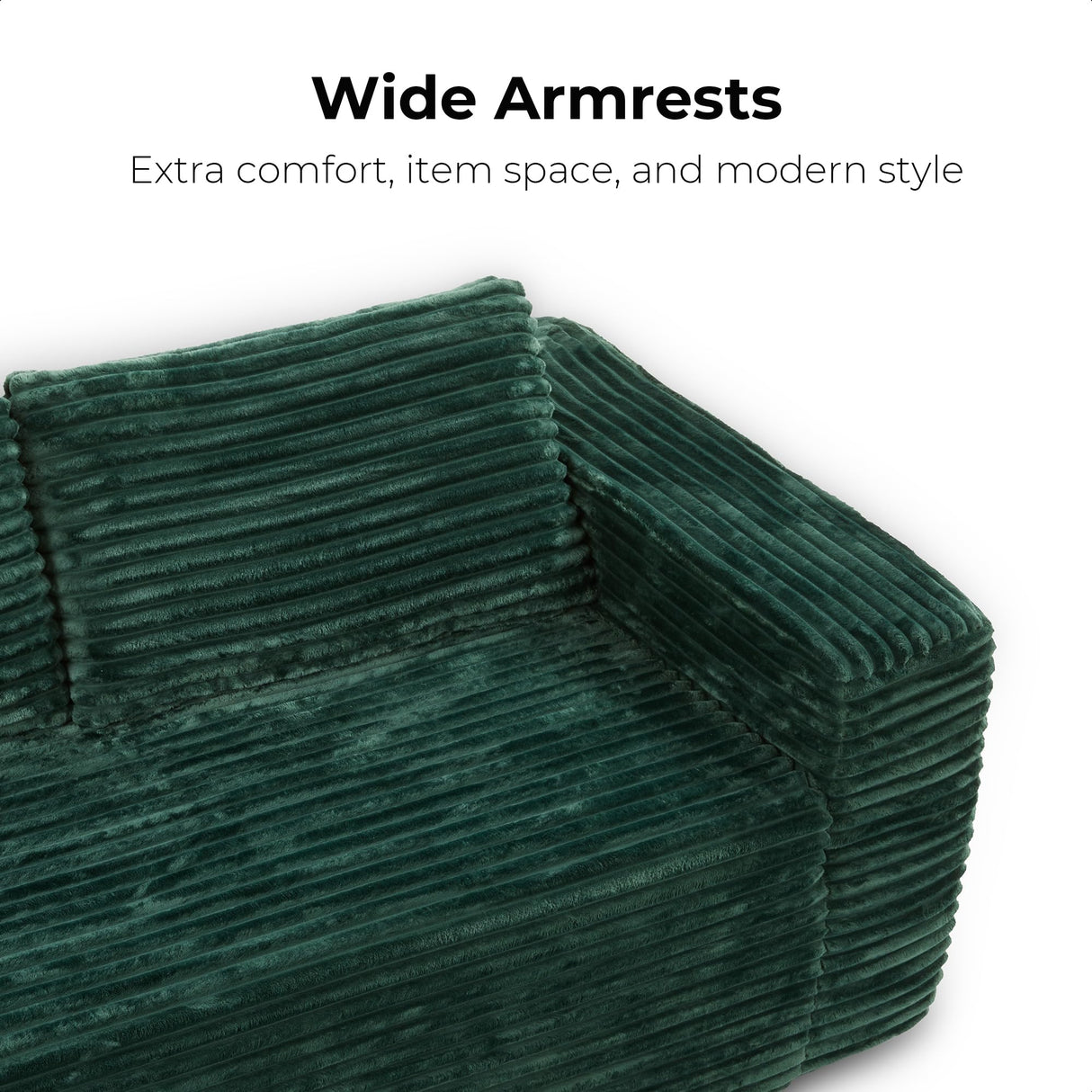 LIKIMIO 71" Loveseat Sofa in a Box - Plush Corduroy Deep Seat Couch, No Assembly Required, Space-Saving Design for Compact Living Room, Apartment, Home Office, Green LIKIMIO