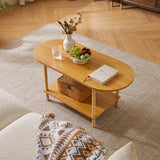 Aibiju Wooden Tea Table Small Coffee Table, 2 Tier Coffee Table for Living Room, 35x16x17inch TV Table Stand with Storage Shelf Natural Wood Color YD-012N Aibiju