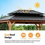Modern Shade Rosewood Wood Gazebo 12' x 16', Cedar Framed Wood Grill Gazebo with Double Galvanized Steel Roof, Permanent Hardtop Wooden Pavilion with Sturdy Hooks for Garden, Backyard, Patio, and Deck Modern Shade Outdoor Living Spaces