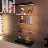 Modern 4-Tier Glass Display Shelf with 2 Doors, Curio Cabinet Collection - Floor Standing Display Case for Living Room, Bedroom, Home Office - 30" W x 14.5" D x 64" H (Black with LED Light Strip) Zacis