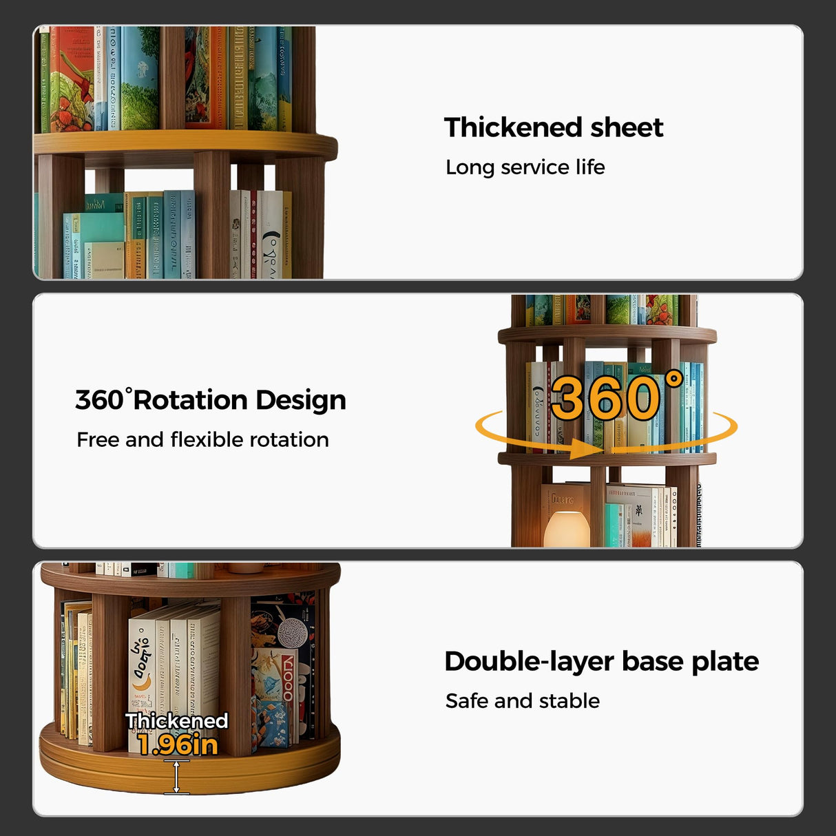 vie poetique Rotating Bookshelf Tower, Wooden, 5 Tier Vertical Rotate Turning Spiral Corner Organizer, 360° Rotating Book Tower, Ideal for Small Spaces, Living Rooms, Corners, Bedrooms (Rural, 5 Tier) vie poetique