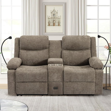 RIHEREFY Loveseat Recliner Sofa, Reclining Loveseat with Console, RV Wall Hugger Double Loveseat Recliner Couch for Living Room & Home Theater (Chenille-Camel) RIHEREFY