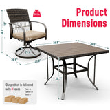 Pamapic 5 Piece Patio Dining Set for 4,Outdoor Wicker Furniture Set for Backyard Garden Deck Poolside with 4 Cushions Swivel Rocker Chairs,Square Plastic-Wood Table Top, Removable Cushions(Beige) Pamapic