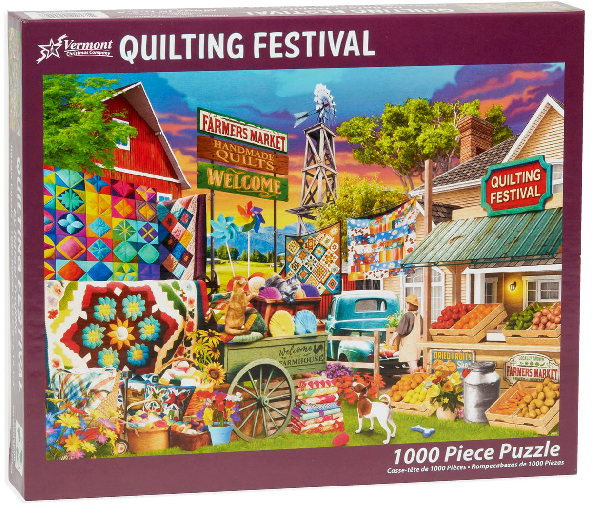 Vermont Christmas Company Quilting Festival Jigsaw Puzzle 1000 Piece - Colorful Puzzle for Adults - Randomly Shaped and Fully Interlocking Pieces Vermont Christmas Company