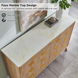 T4TREAM Fluted 9 Drawer Dresser, Modern Chest of Drawers with Faux Marble Top, Curved Profile Design, Dresser TV Stand, Wood Drawer Organizer for Bedroom, Living Room, Hallway, Natural Oak T4TREAM
